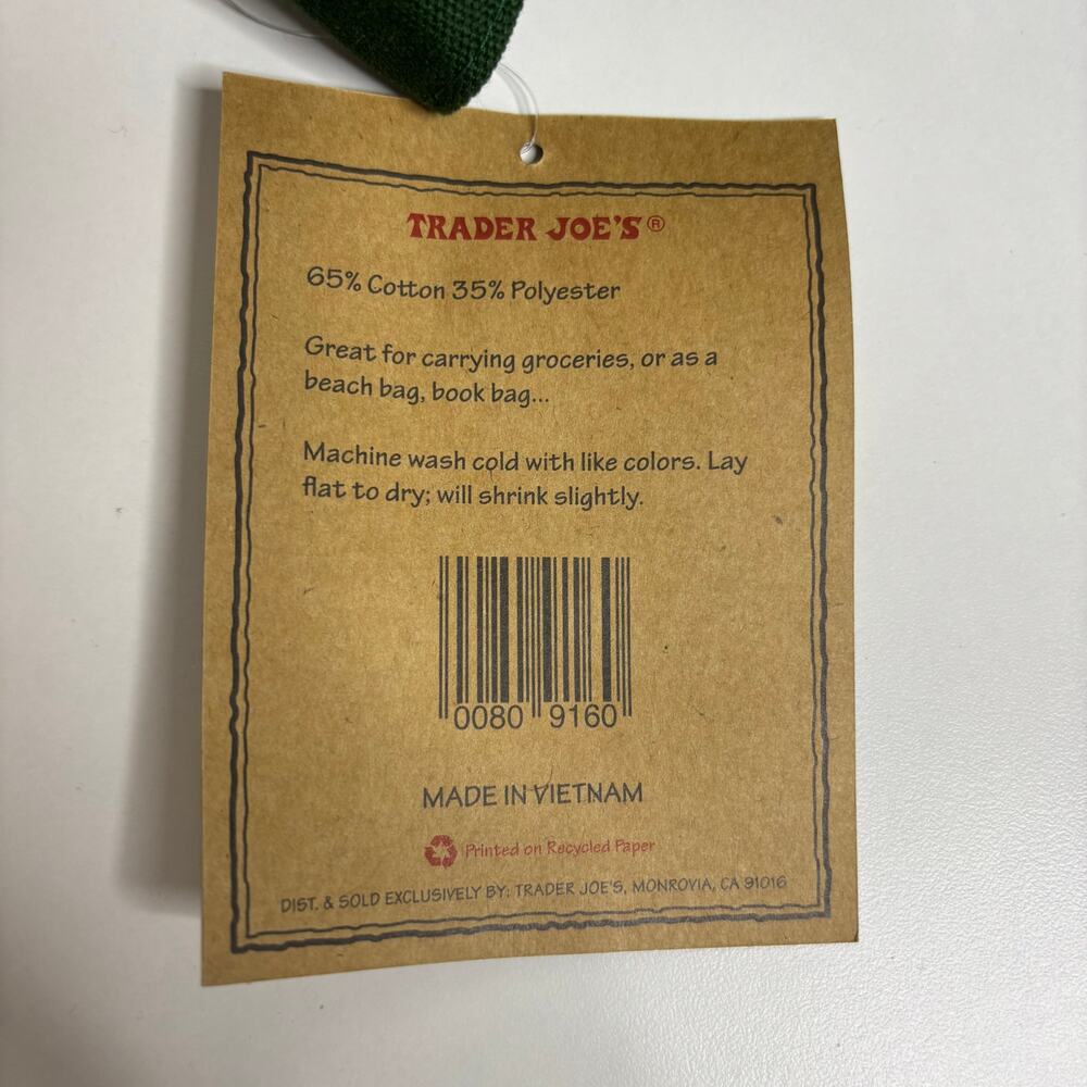Lot 2x Trader Joe’s Canvas Tote Bag Green Red Grocery Shopping Eco Reusable NWT! - Picture 7 of 7